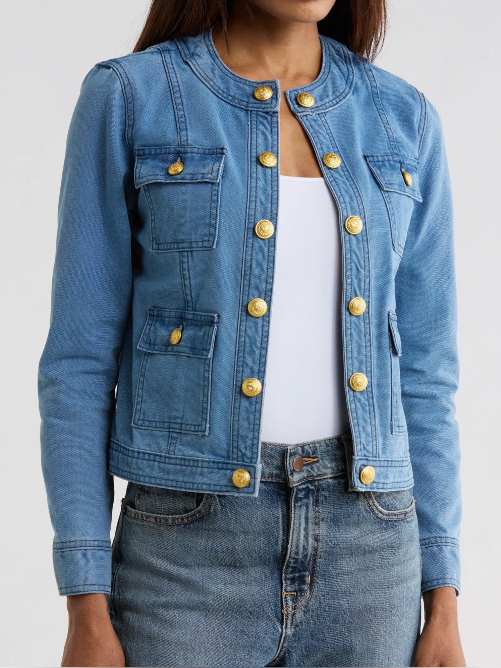 NWOT L'AGENCE Yari Collarless Denim Jacket, Size Small